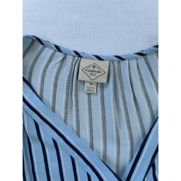 St. John's Bay Long Sleeve V-neck Blue Striped Shirt, Medium, Office, Dressy NWT - Picture 4 of 6